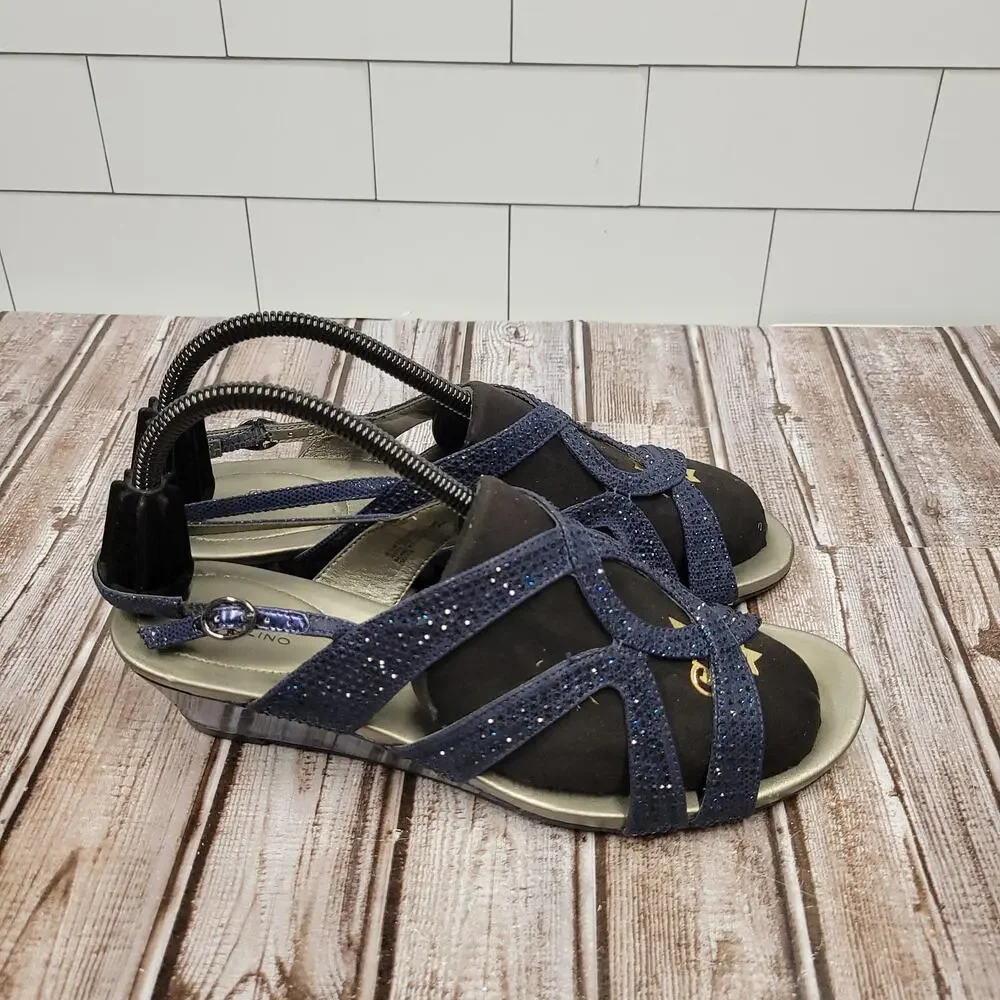 Bandolino Blue Rhinestone Slingback Sandals Women's Size 9M Dress Low Heel